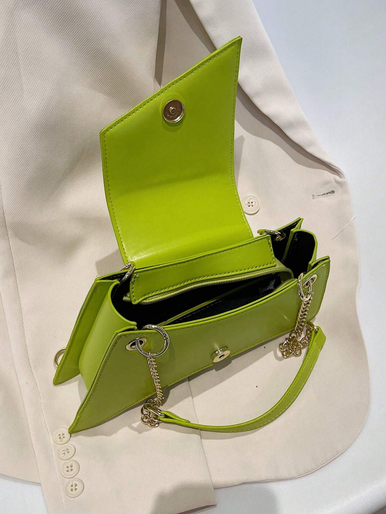 Neon Green Chain Novelty Bag Niche Stone Pattern Flap Underarm Bag PU Leather Textured Bag Purse Fashion Versatile Bag Novelty Gifts , Perfect Best Funny Novelty & Gag Gifts