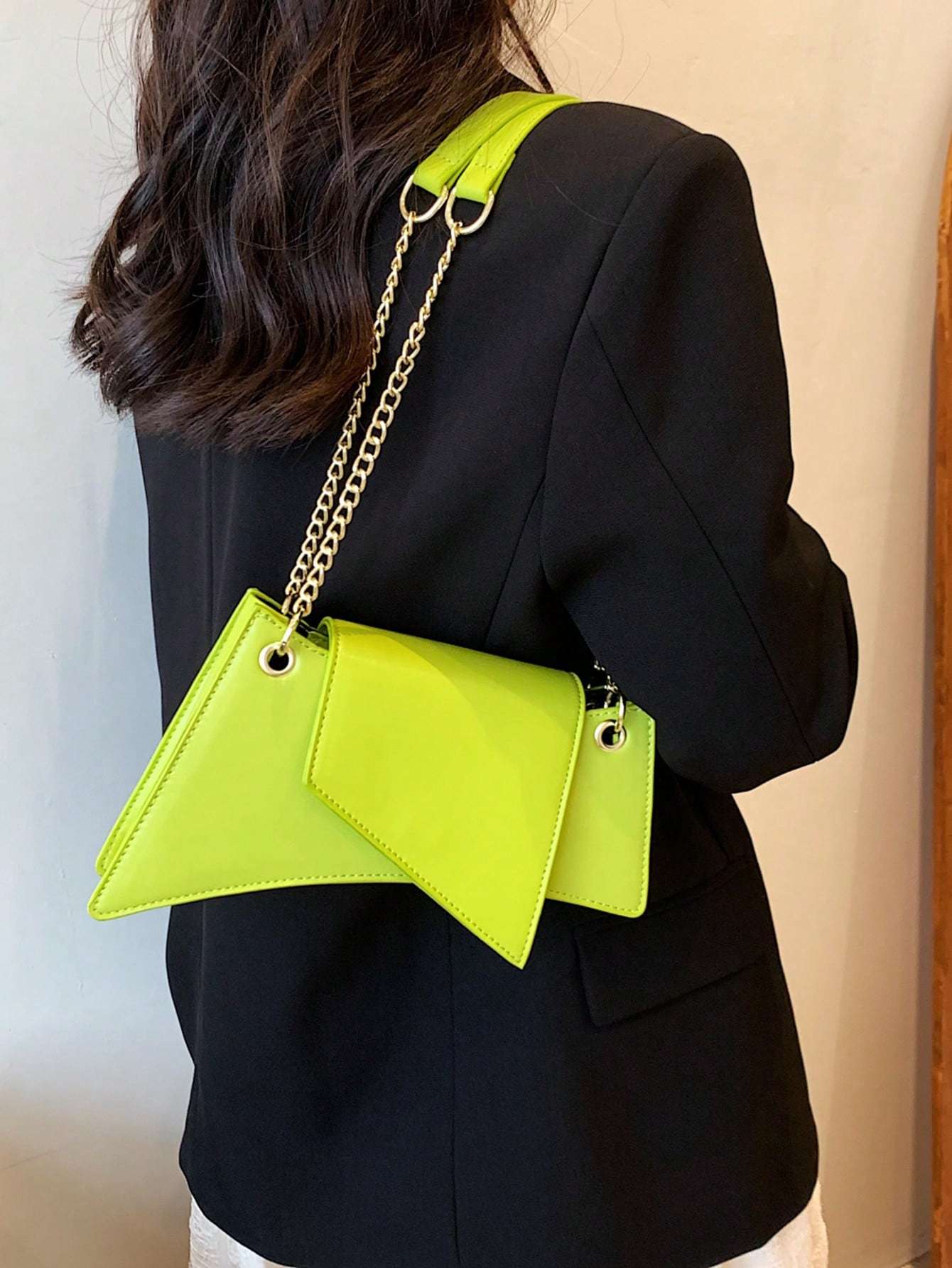 Neon Green Chain Novelty Bag Niche Stone Pattern Flap Underarm Bag PU Leather Textured Bag Purse Fashion Versatile Bag Novelty Gifts , Perfect Best Funny Novelty & Gag Gifts